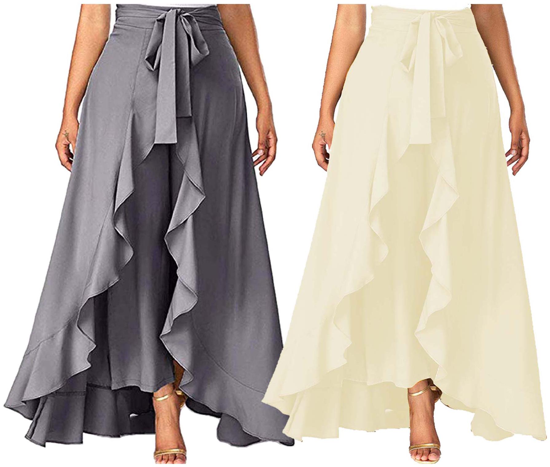 

JJ Fashion Grey Cream Solid Flared Palazzo