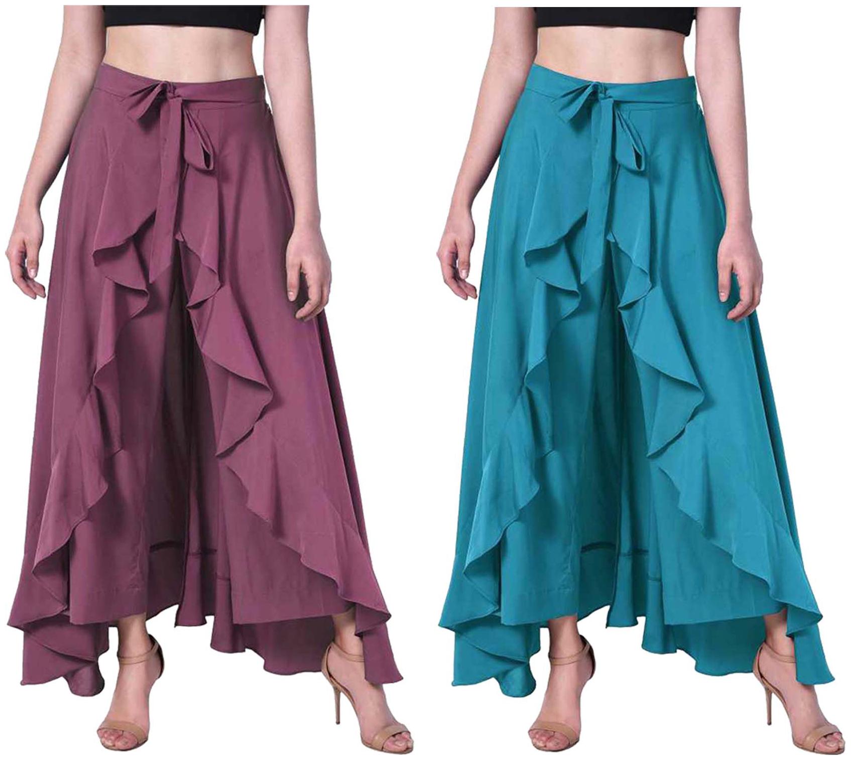

JJ Fashion Purple Turquoise Solid Flared Palazzo