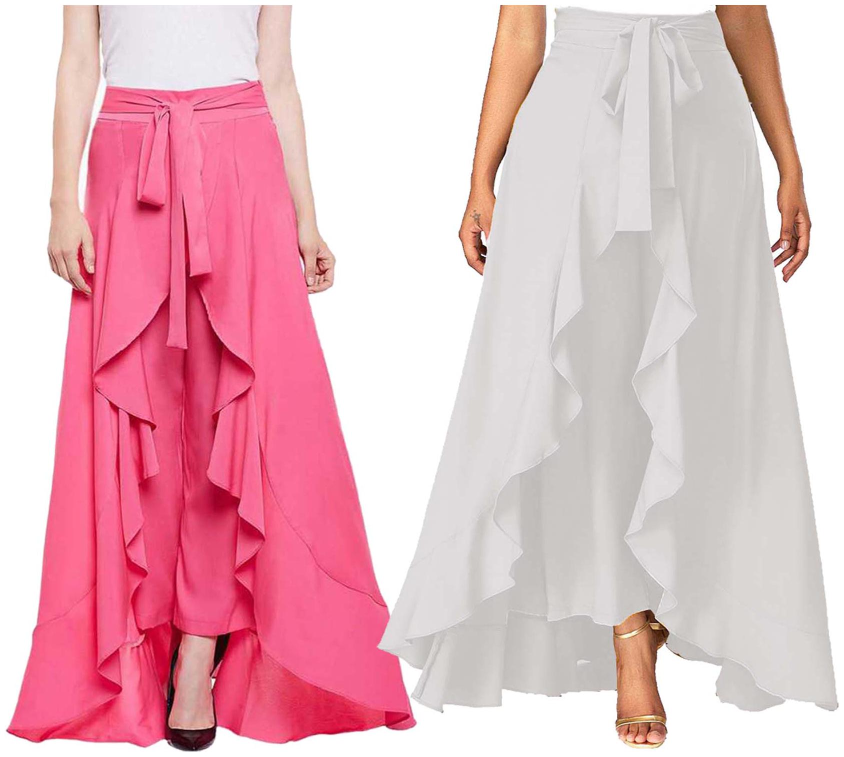 

JJ Fashion Pink White Solid Flared Palazzo