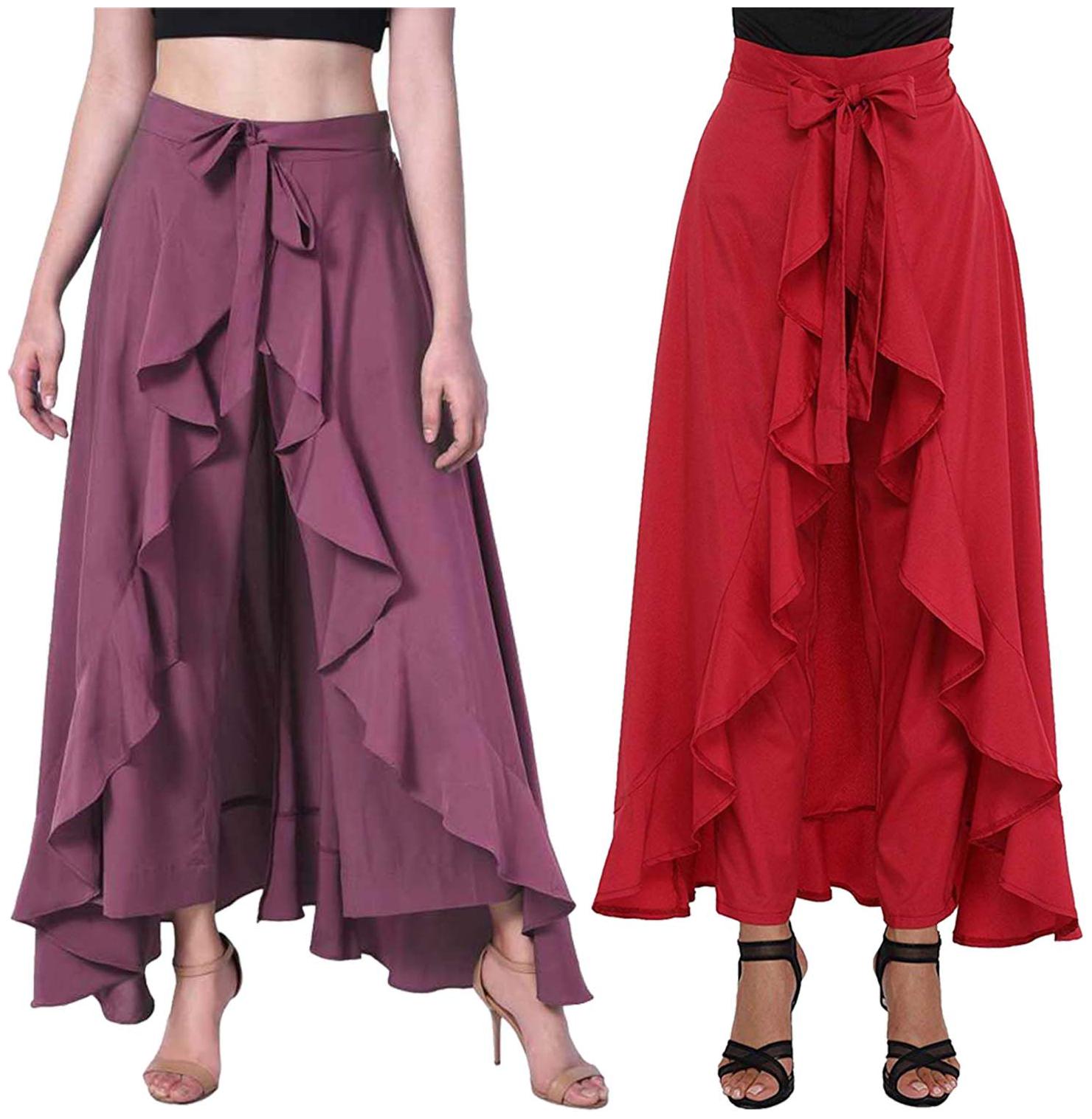 

JJ Fashion Purple Red Solid Flared Palazzo