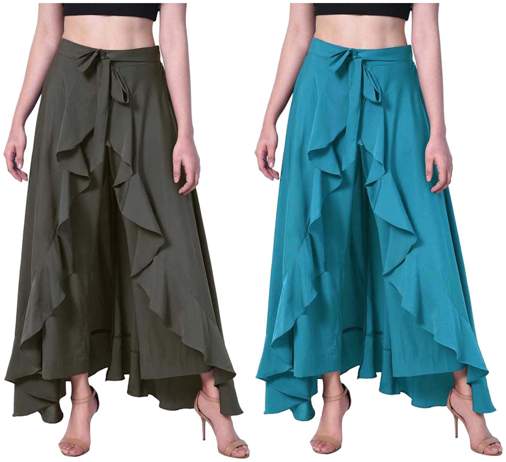 

JJ Fashion Green Turquoise Solid Flared Palazzo