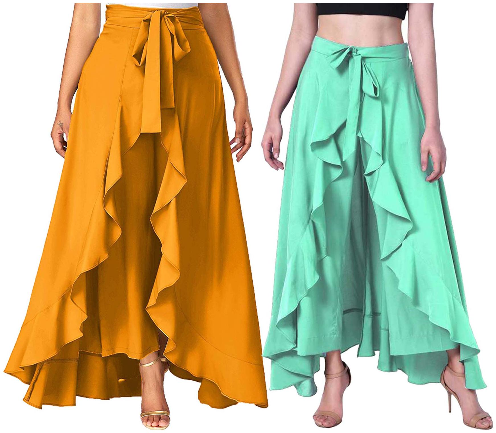 

JJ Fashion Yellow Green Solid Flared Palazzo