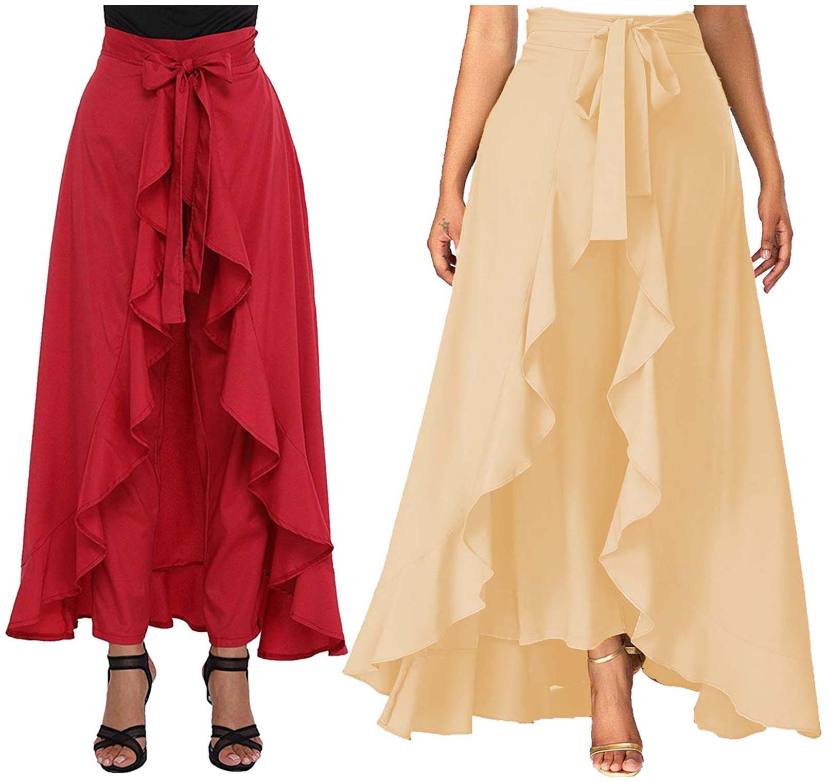 

JJ Fashion Red Beige Solid Flared Palazzo