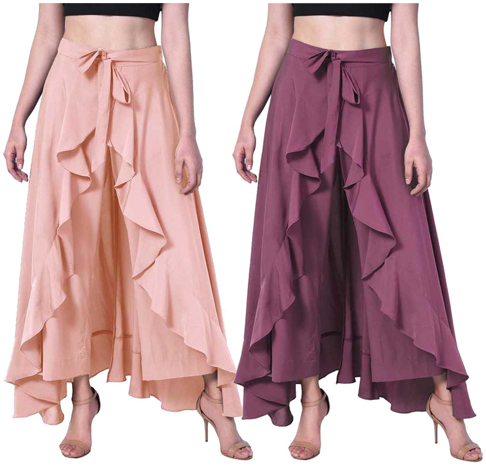 

JJ Fashion Peach Purple Solid Flared Palazzo