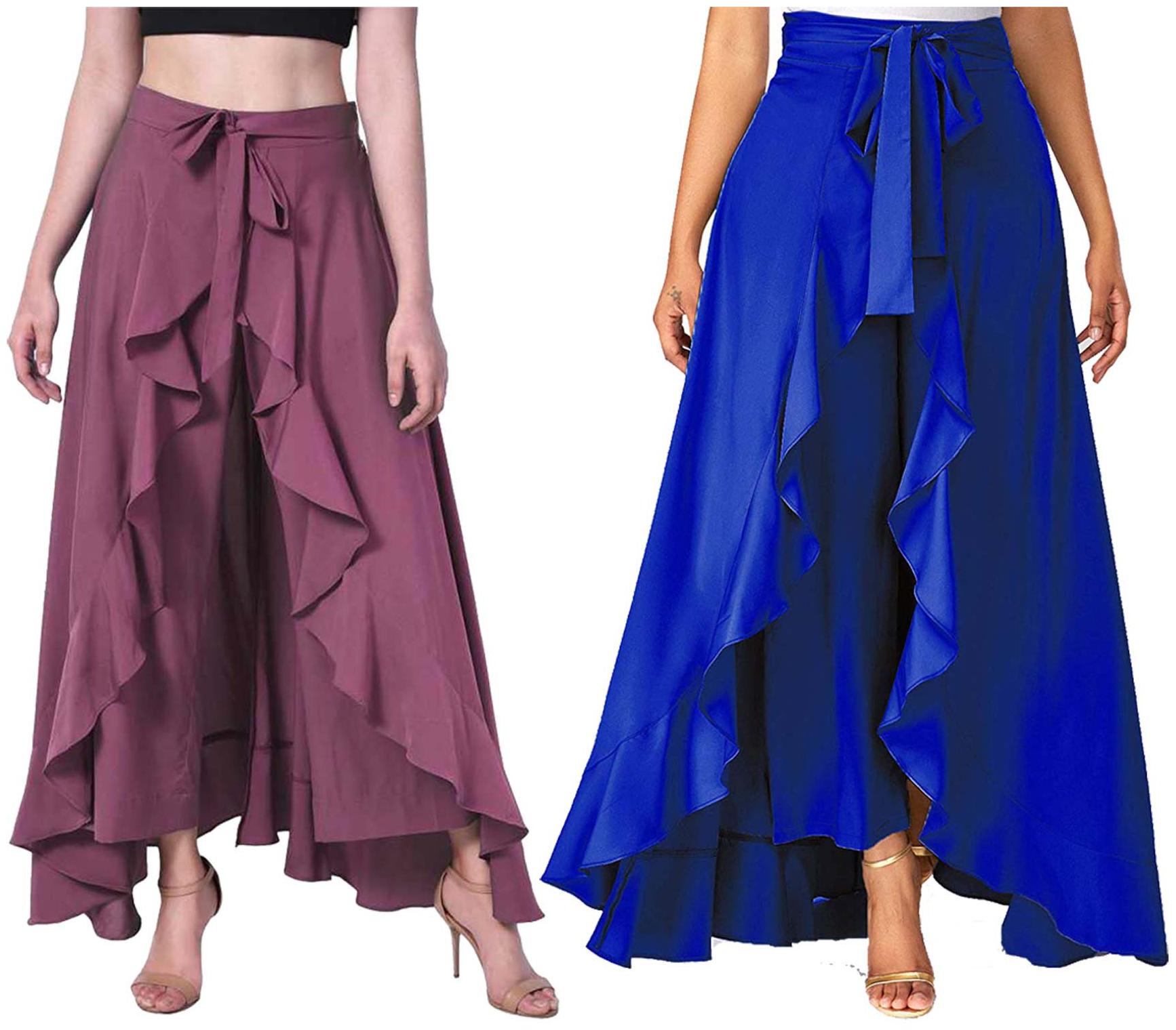 

JJ Fashion Purple Blue Solid Flared Palazzo