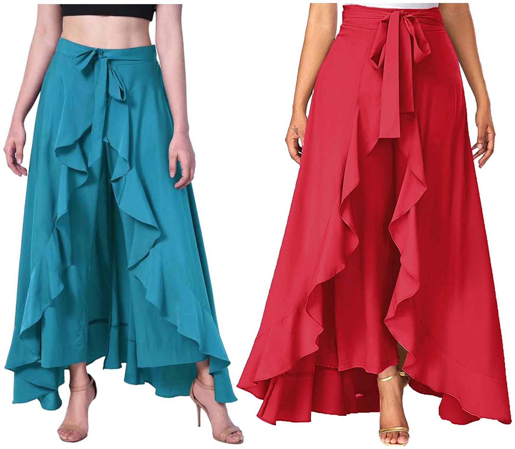 

JJ Fashion Turquoise Red Solid Flared Palazzo