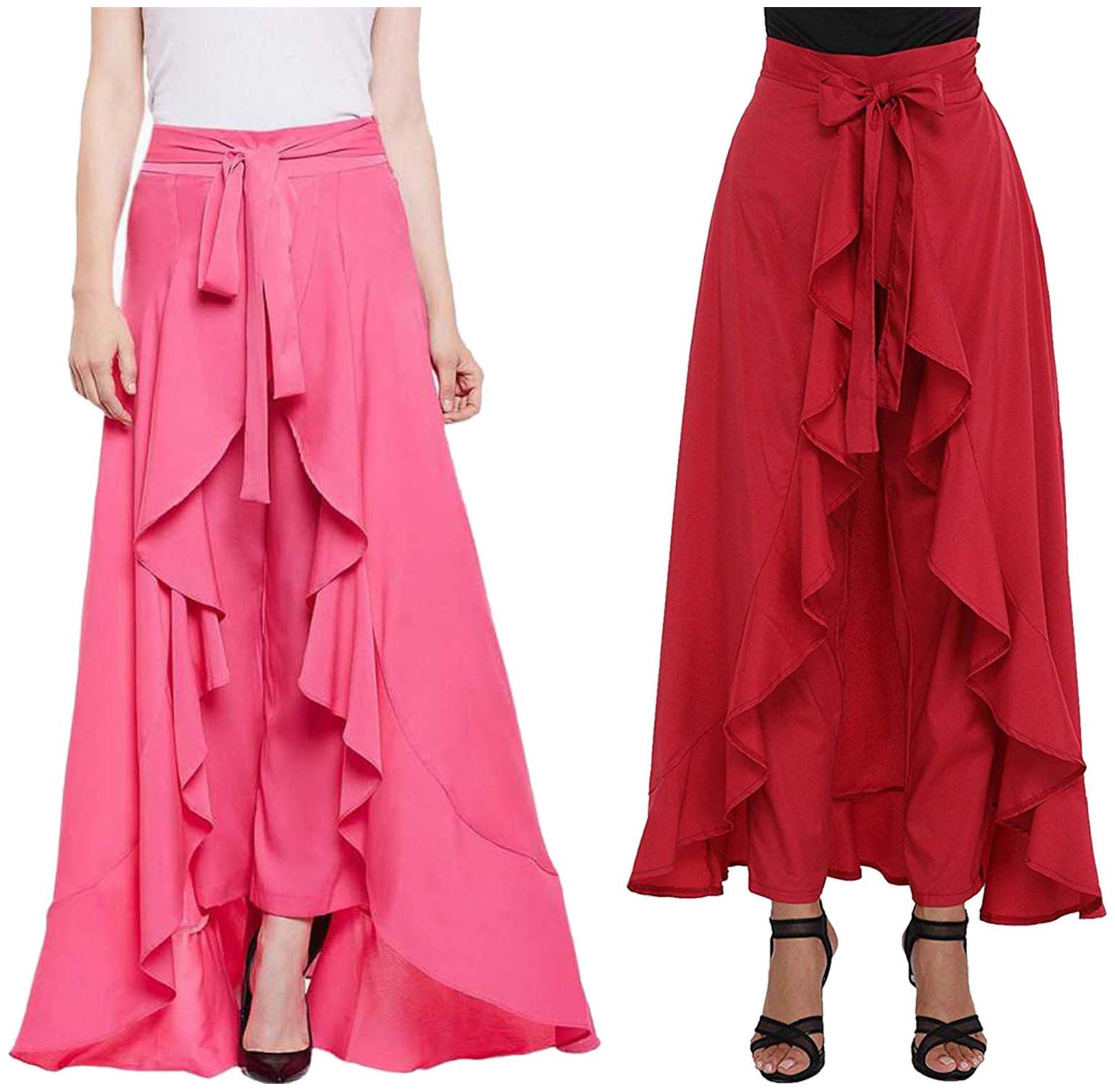 

JJ Fashion Pink Red Solid Flared Palazzo