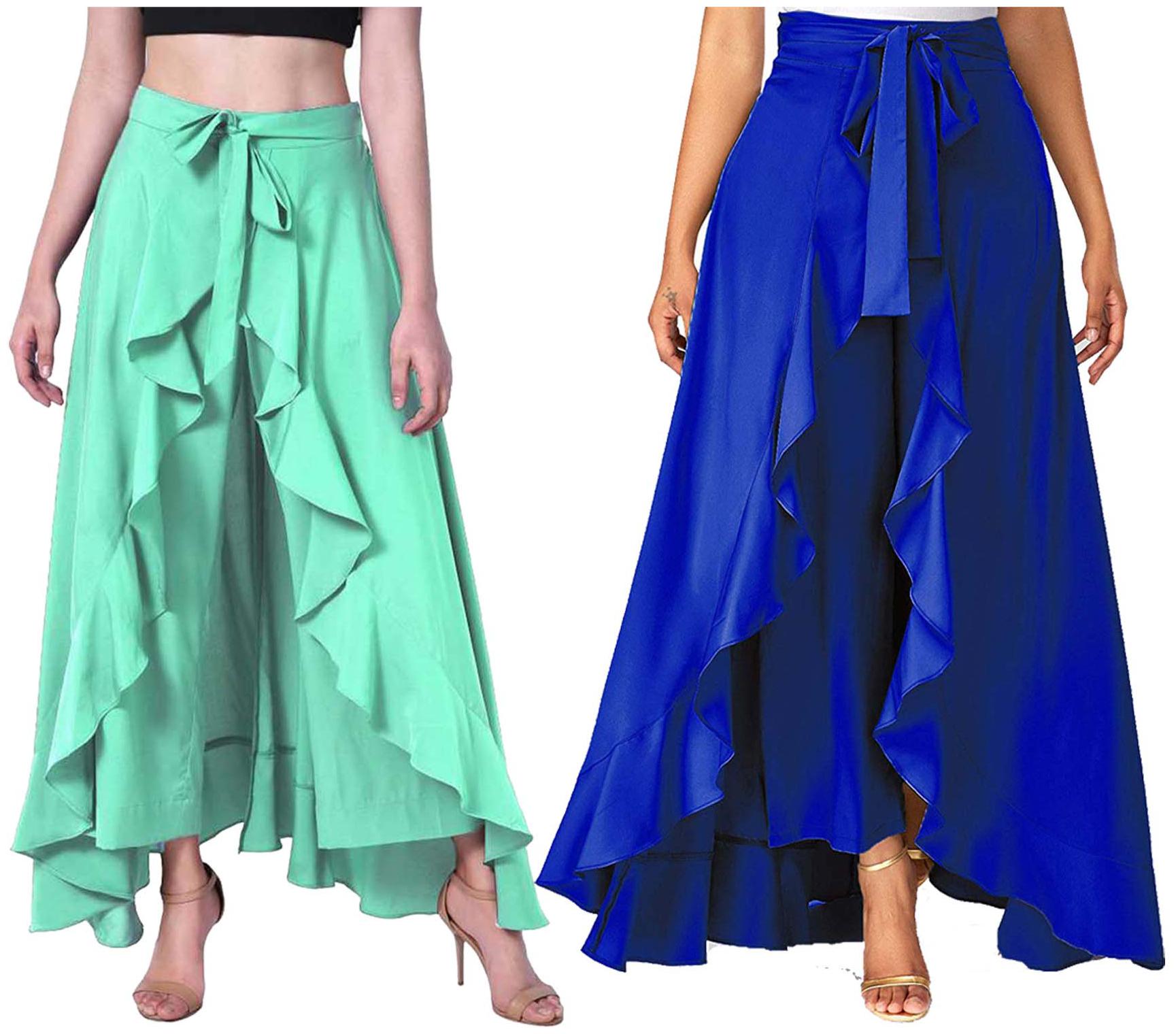 

JJ Fashion Green Blue Solid Flared Palazzo
