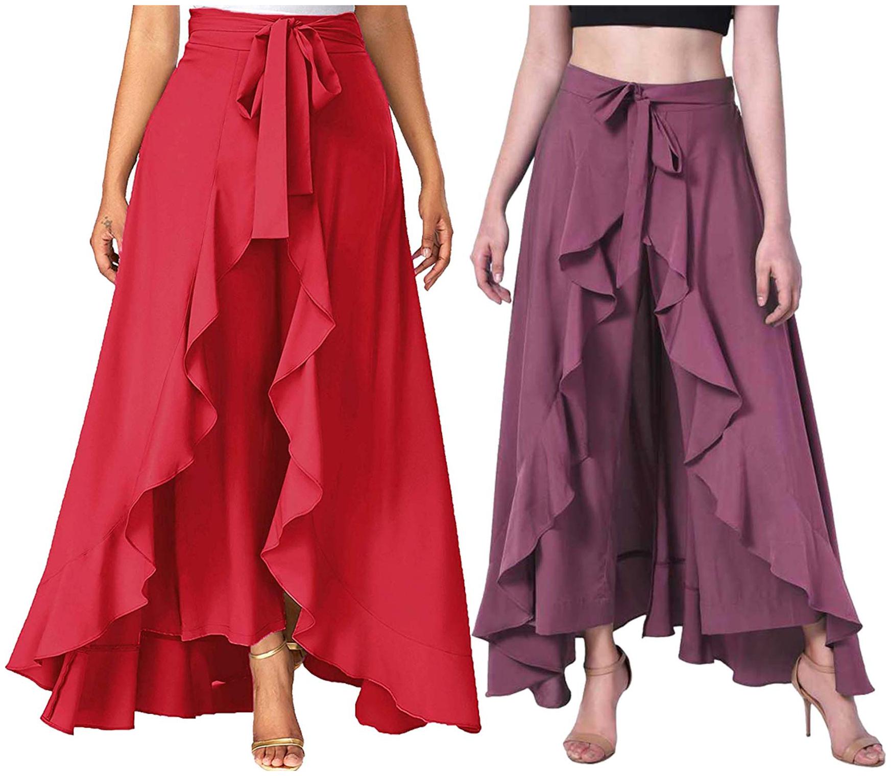 

JJ Fashion Red Purple Solid Flared Palazzo