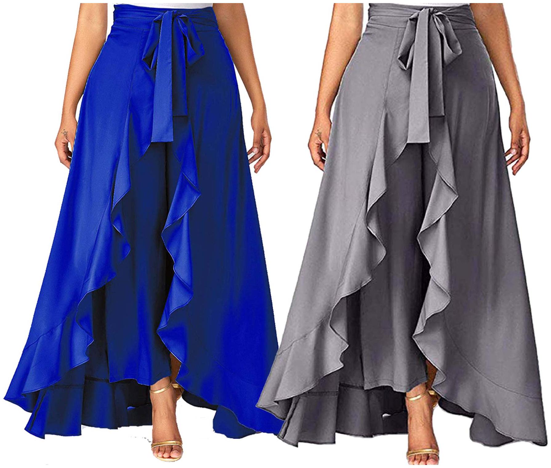 

JJ Fashion Blue Grey Solid Flared Palazzo