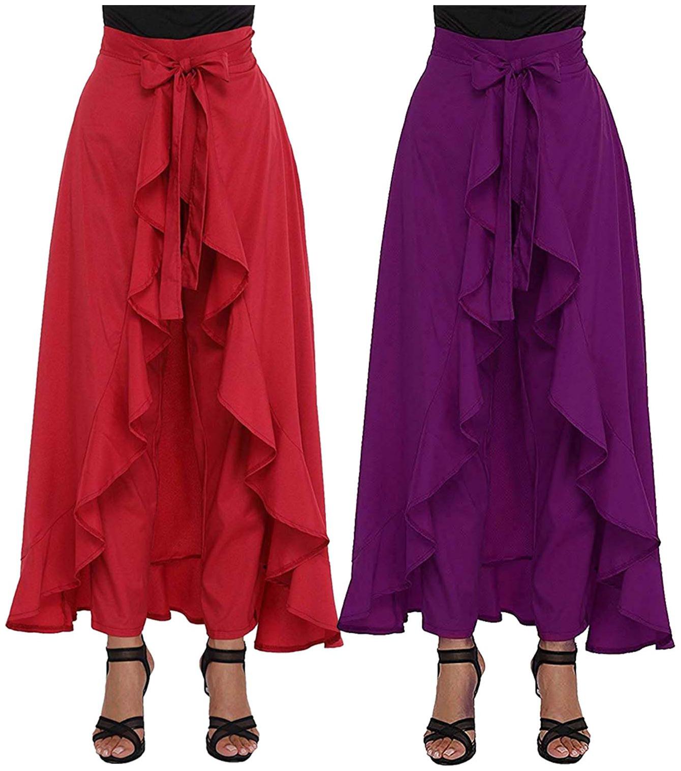 

JJ Fashion Red Purple Solid Flared Palazzo
