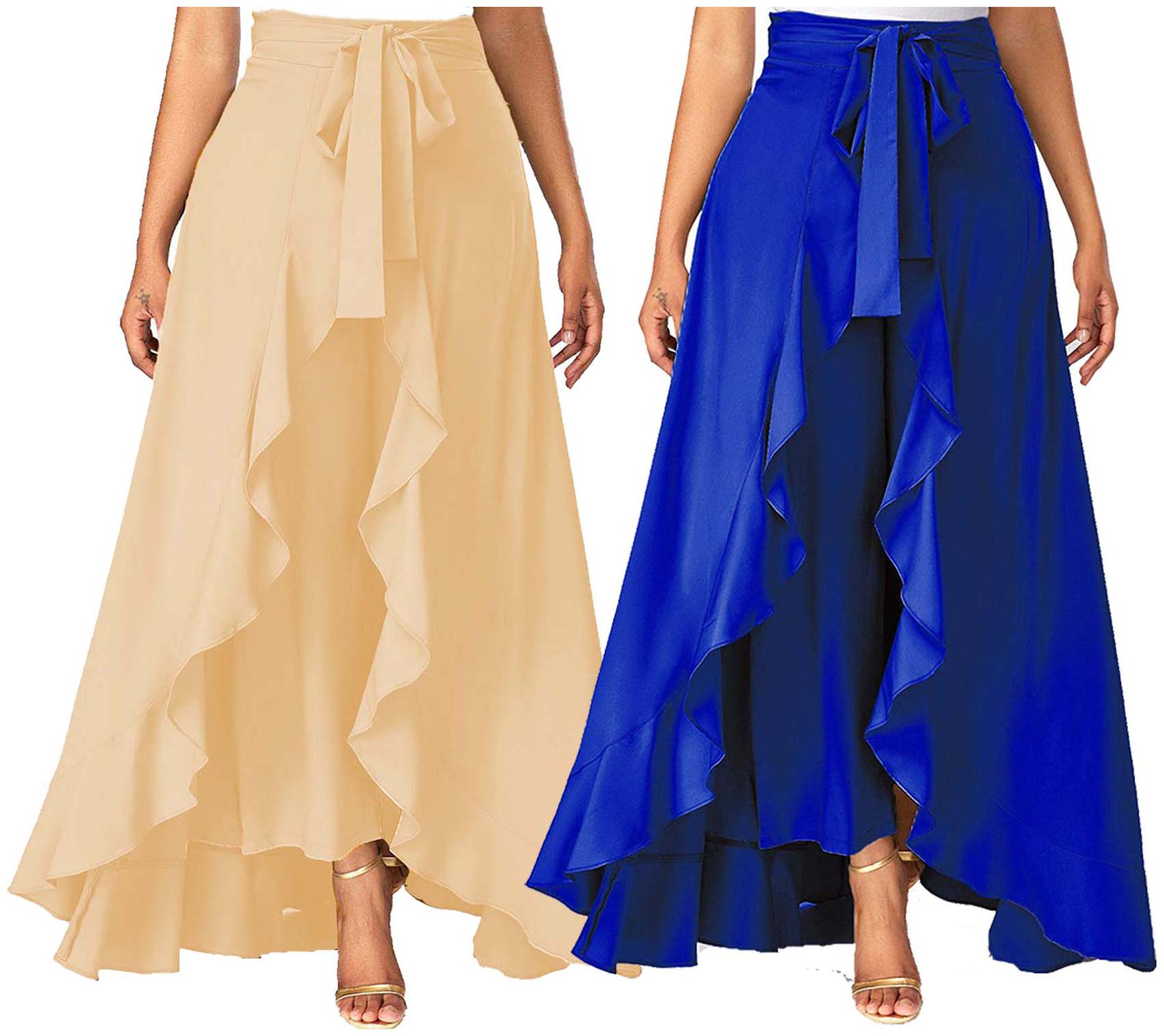 

JJ Fashion Beige Blue Solid Flared Palazzo