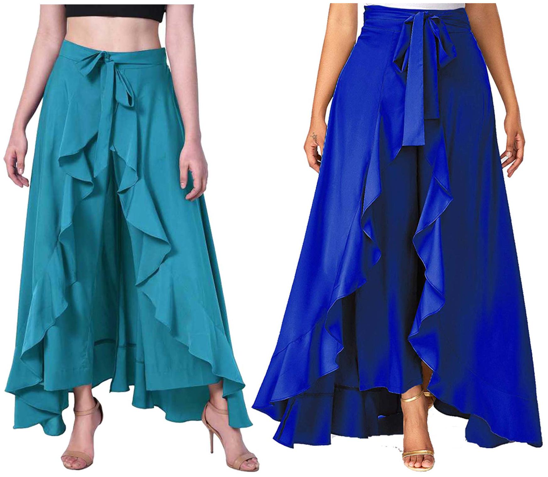 

JJ Fashion Turquoise Blue Solid Flared Palazzo