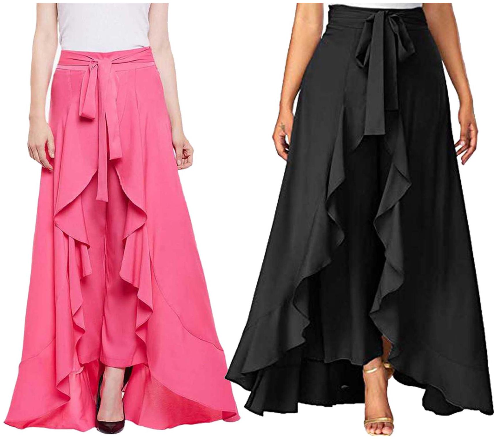 

JJ Fashion Pink Black Solid Flared Palazzo