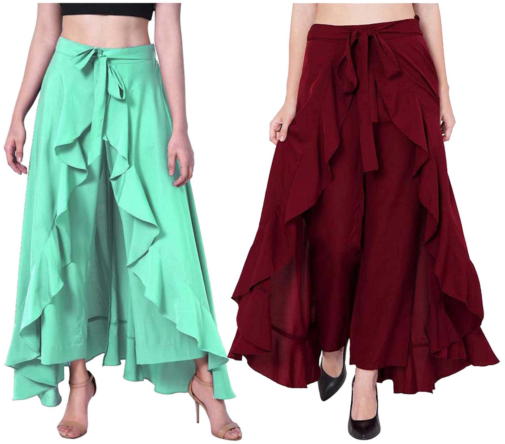 

JJ Fashion Green Maroon Solid Flared Palazzo