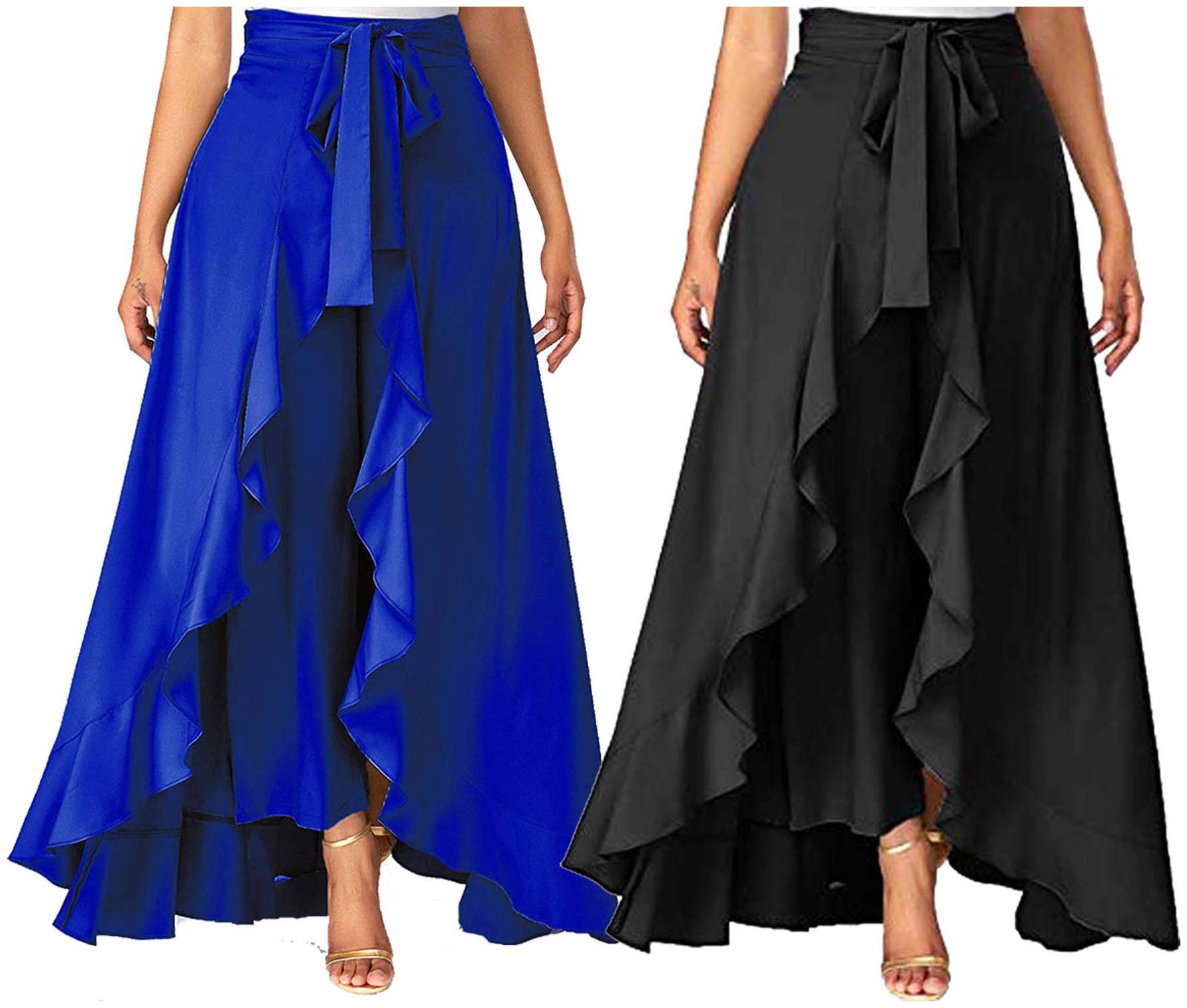 

JJ Fashion Blue Black Solid Flared Palazzo