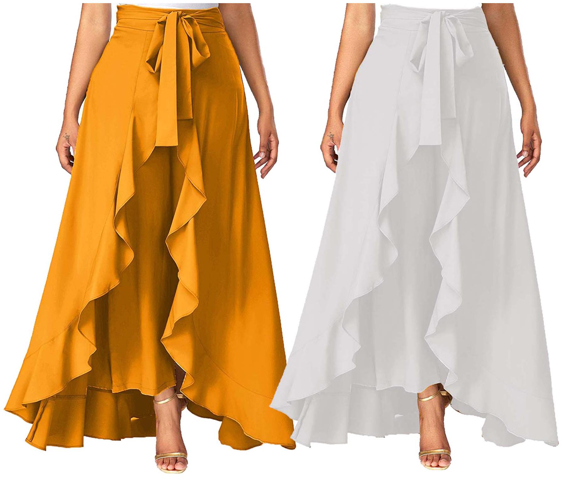 

JJ Fashion Yellow White Solid Flared Palazzo