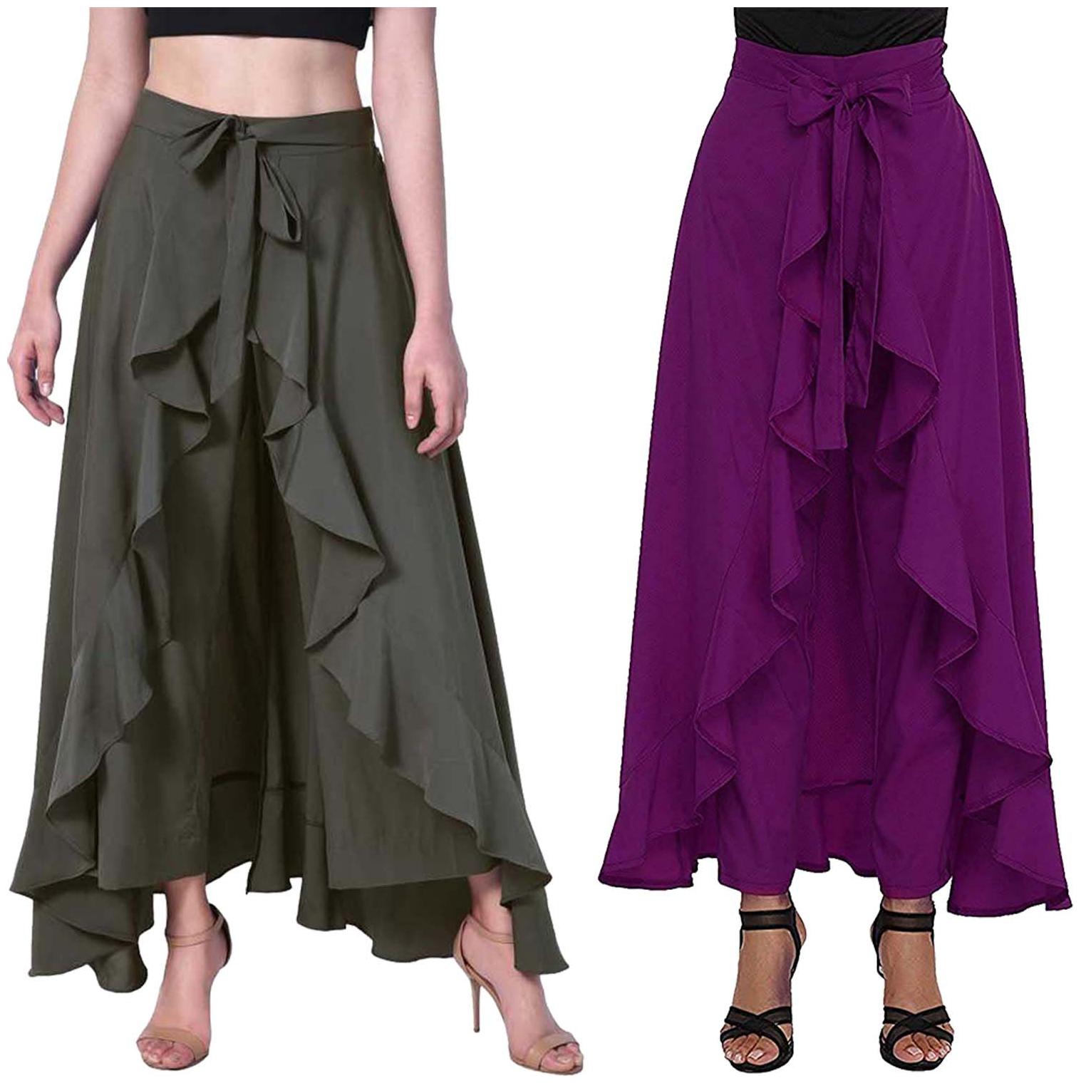 

JJ Fashion Green Purple Solid Flared Palazzo
