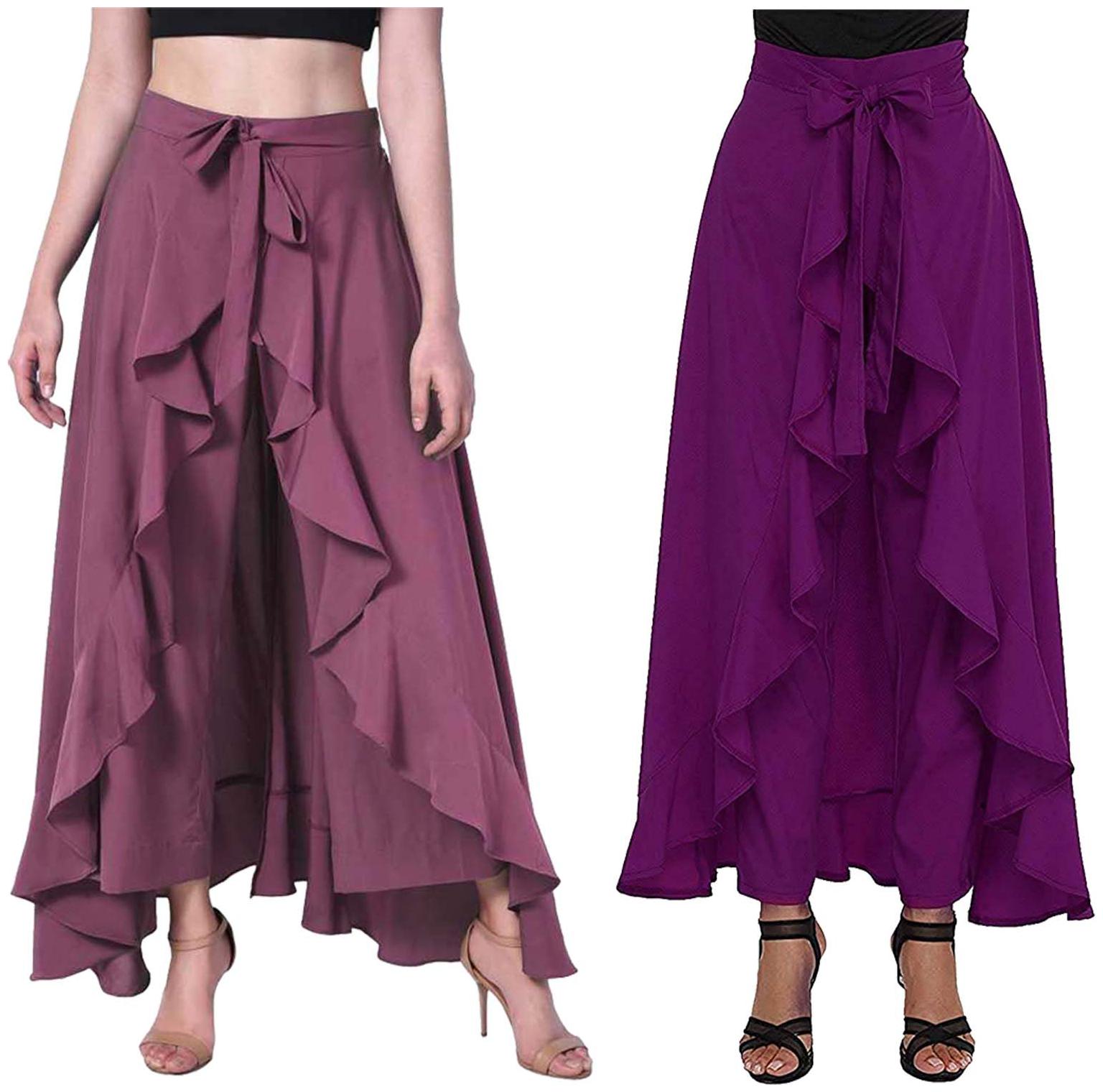 

JJ Fashion Purple Solid Flared Palazzo