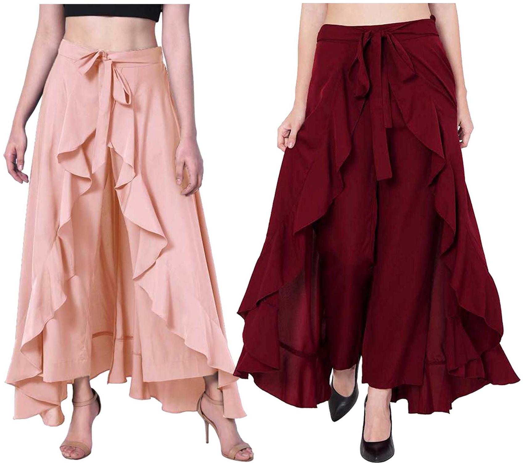 

JJ Fashion Peach Maroon Solid Flared Palazzo