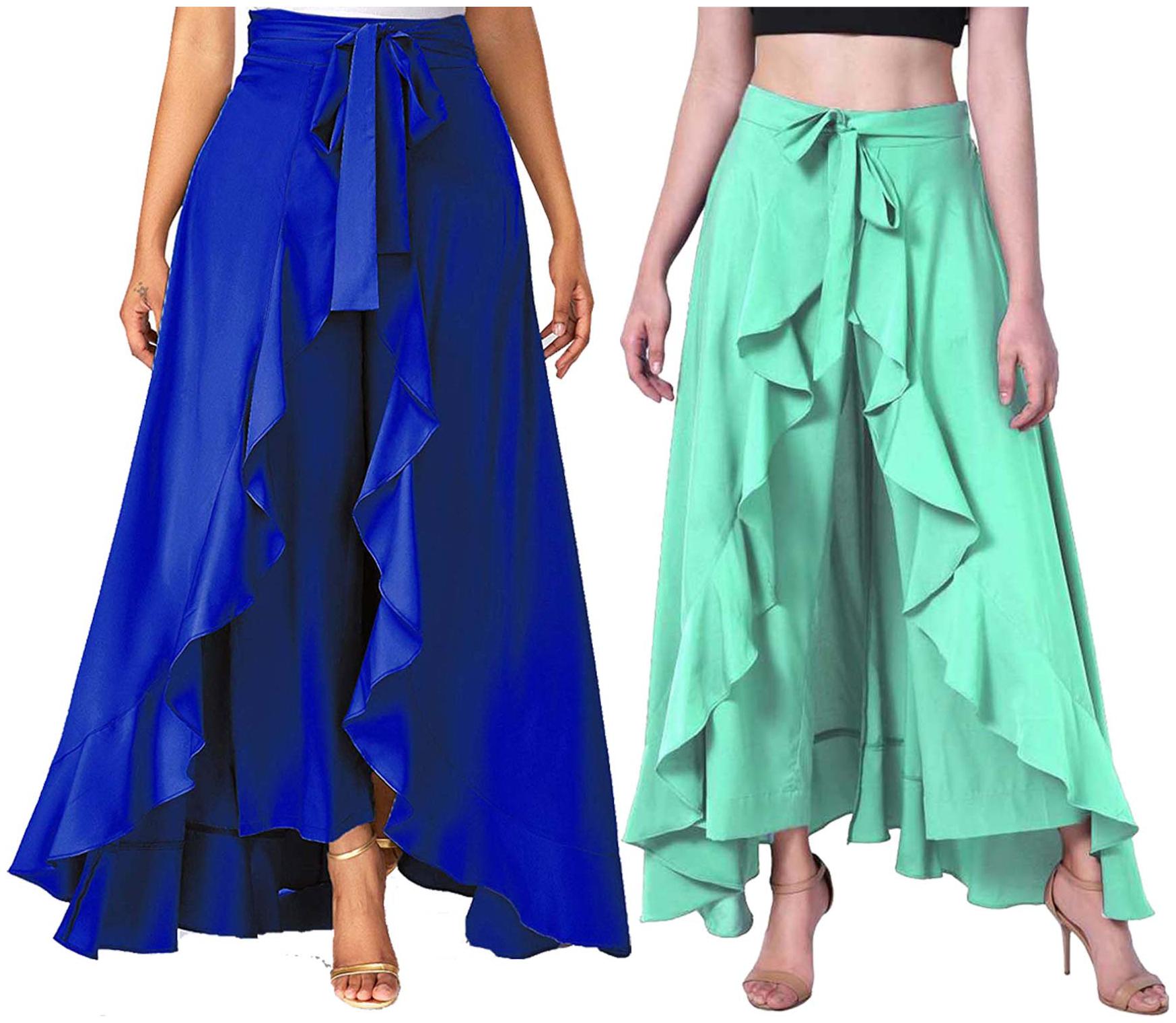 

JJ Fashion Blue Green Solid Flared Palazzo