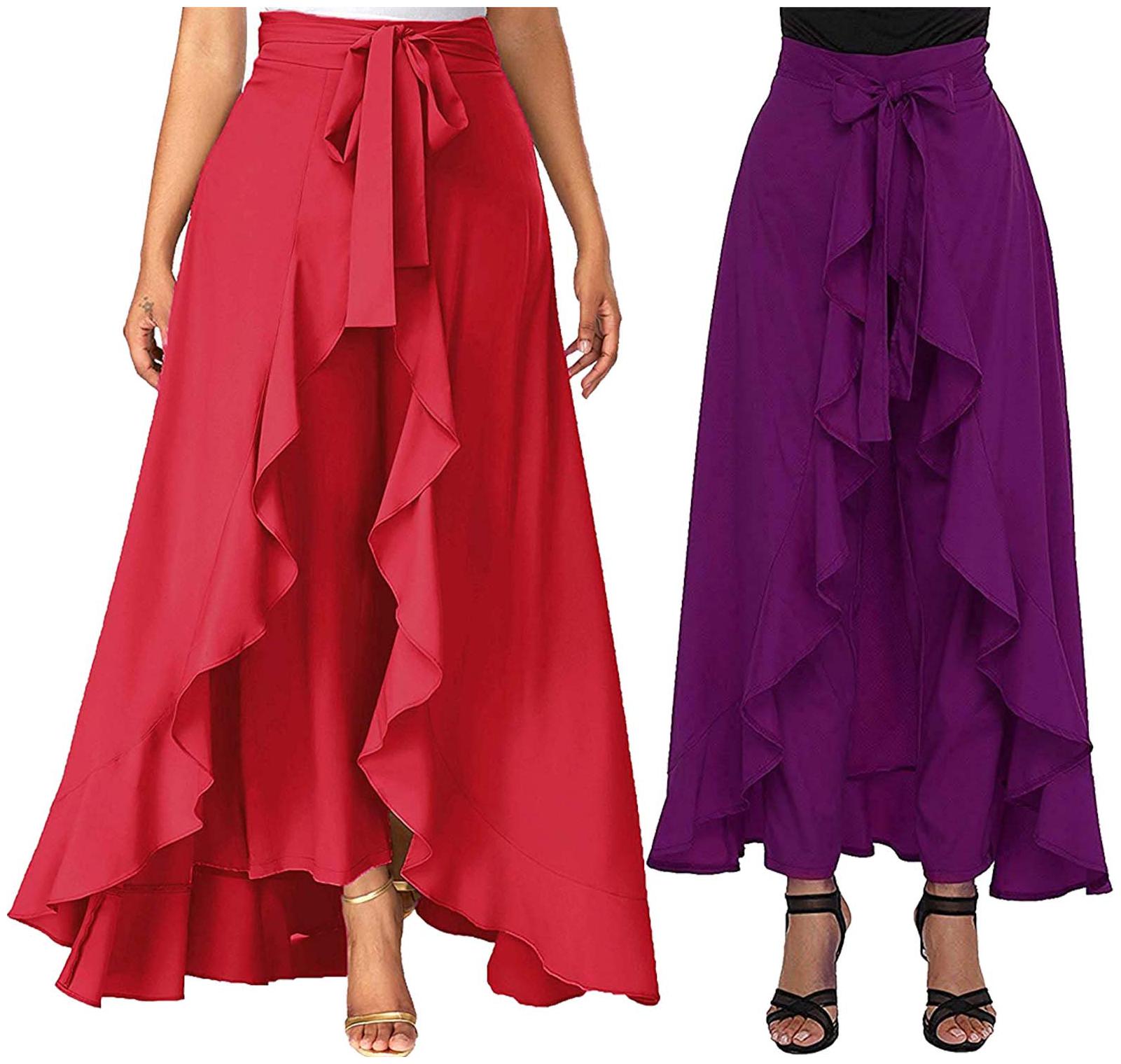 

JJ Fashion Red Purple Solid Flared Palazzo