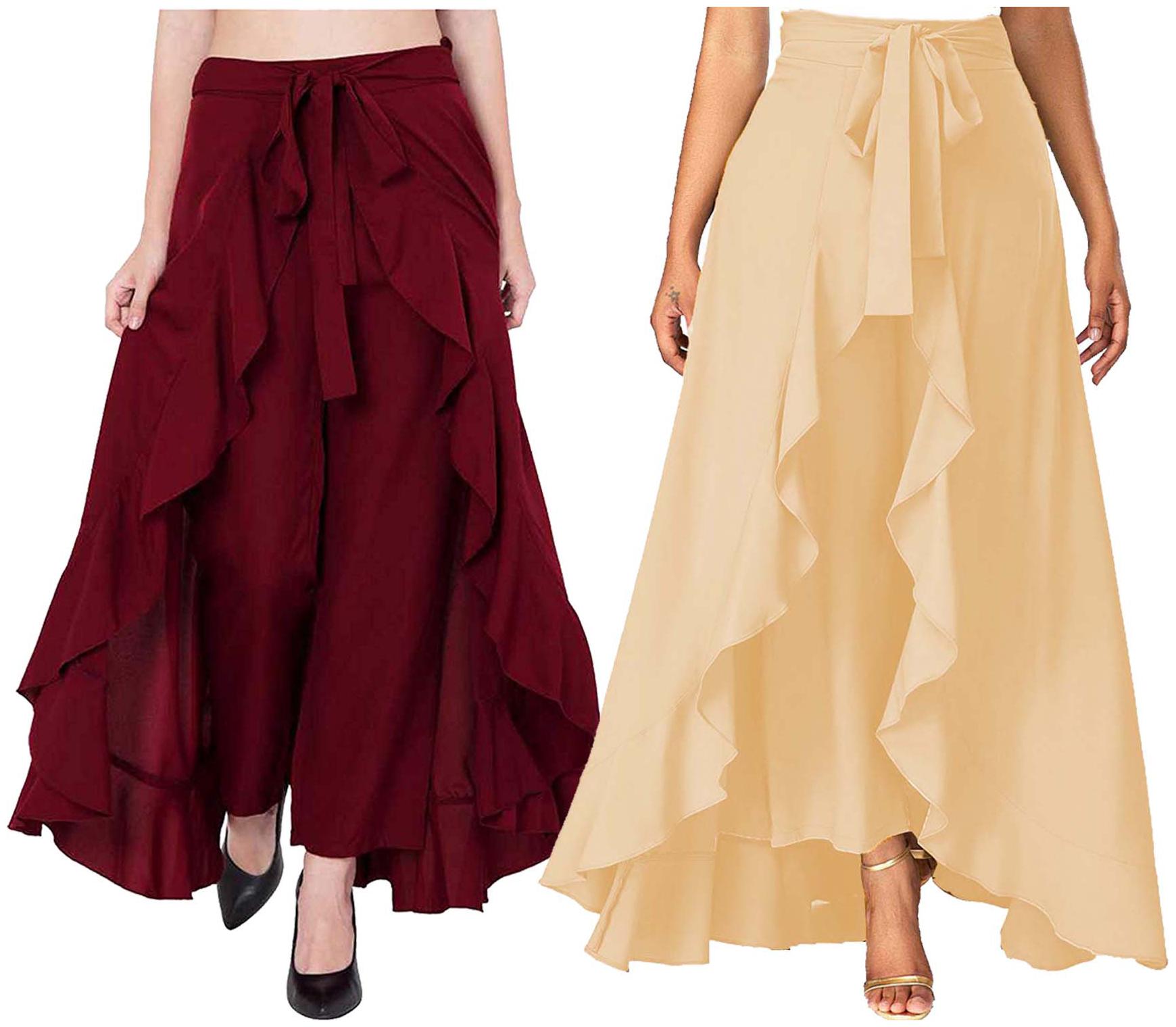 

JJ Fashion Maroon Beige Solid Flared Palazzo
