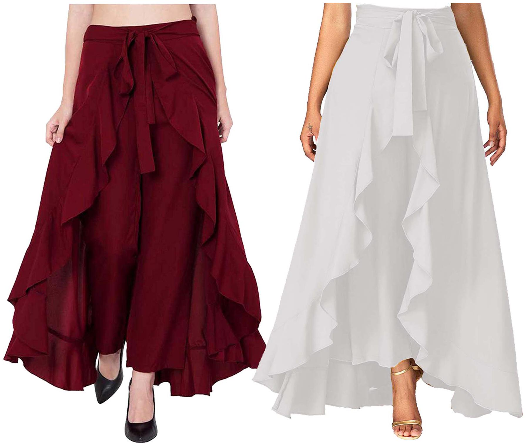 

JJ Fashion Maroon White Solid Flared Palazzo
