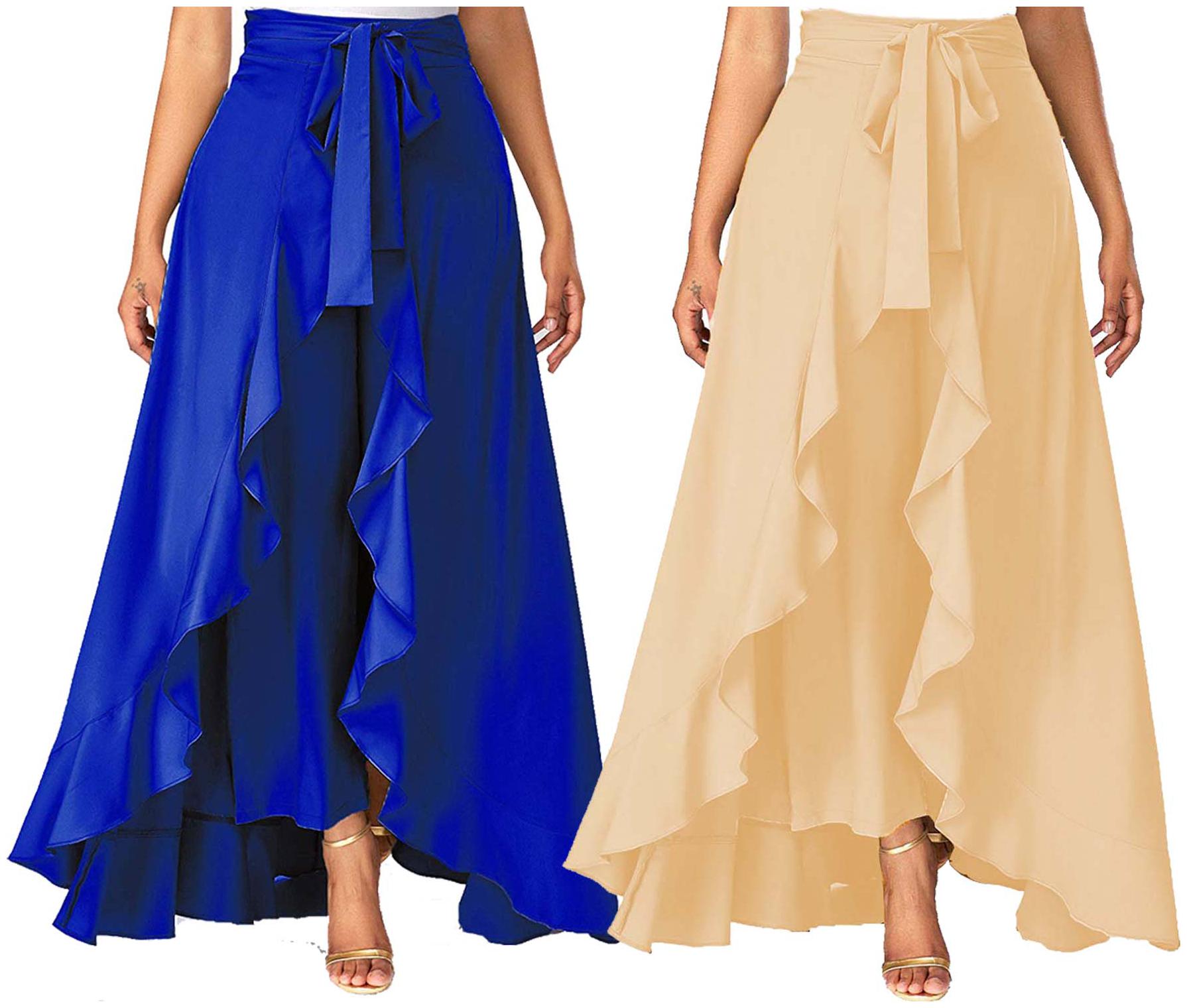 

JJ Fashion Blue Beige Solid Flared Palazzo