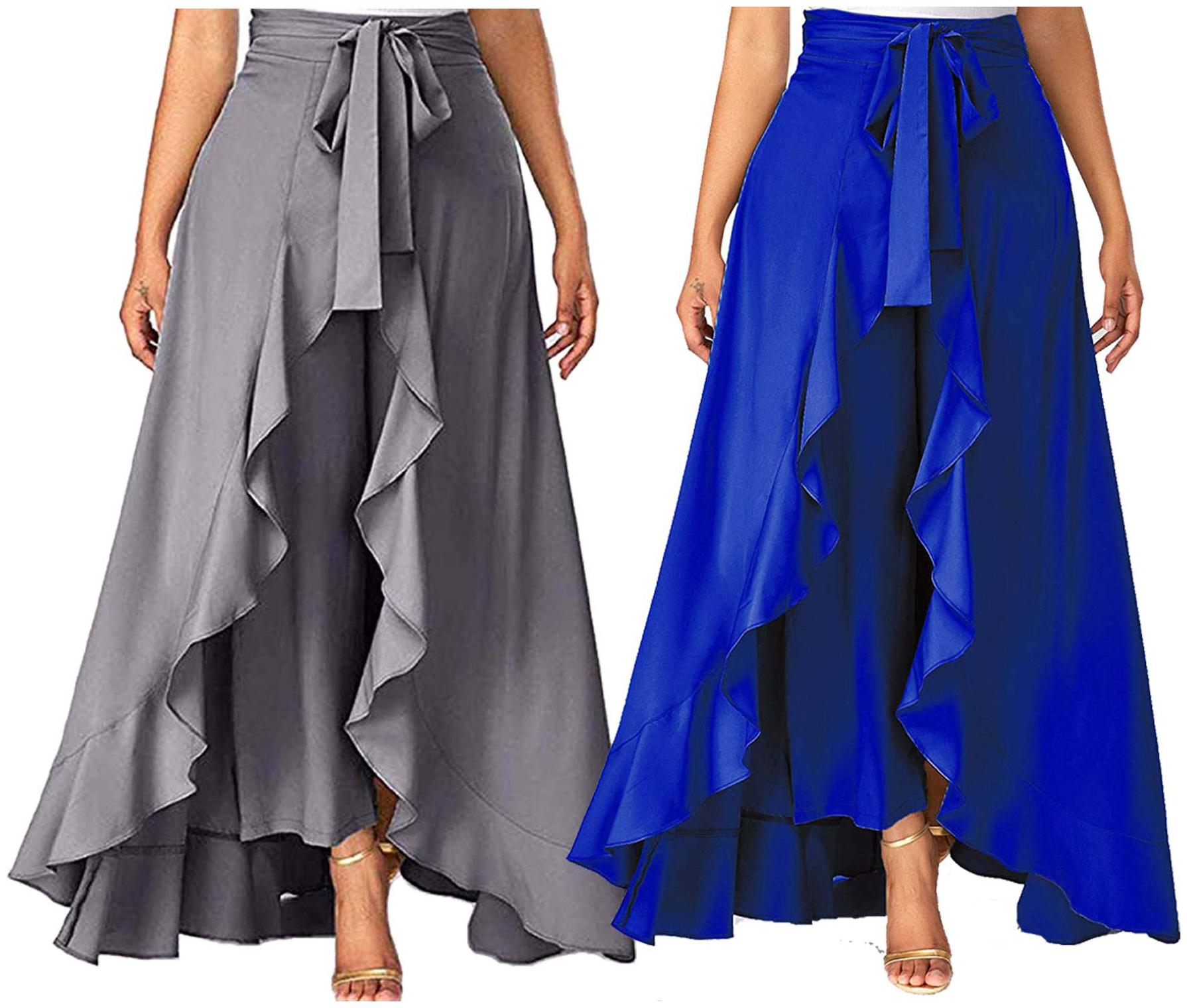 

JJ Fashion Grey Blue Solid Flared Palazzo