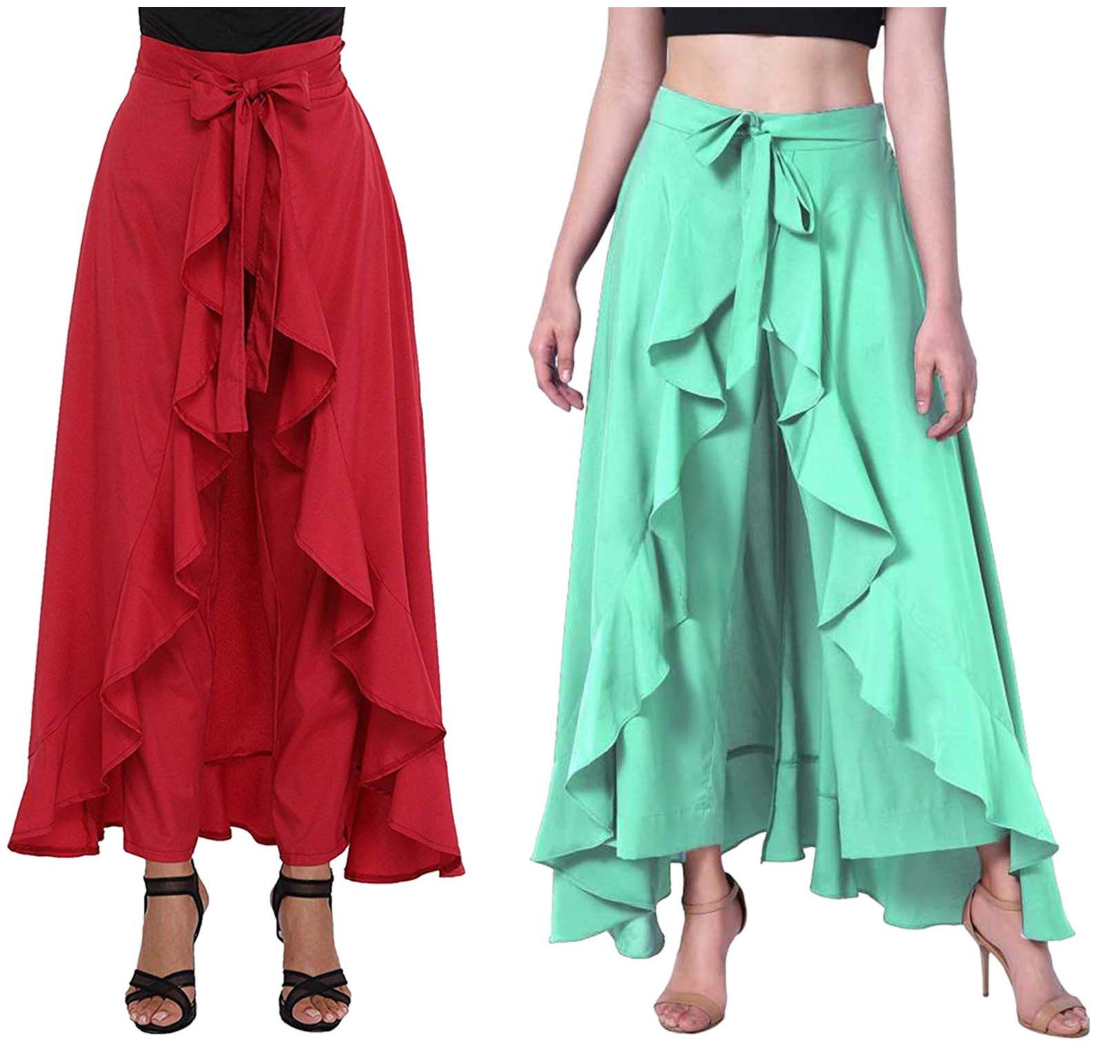 

JJ Fashion Red Green Solid Flared Palazzo