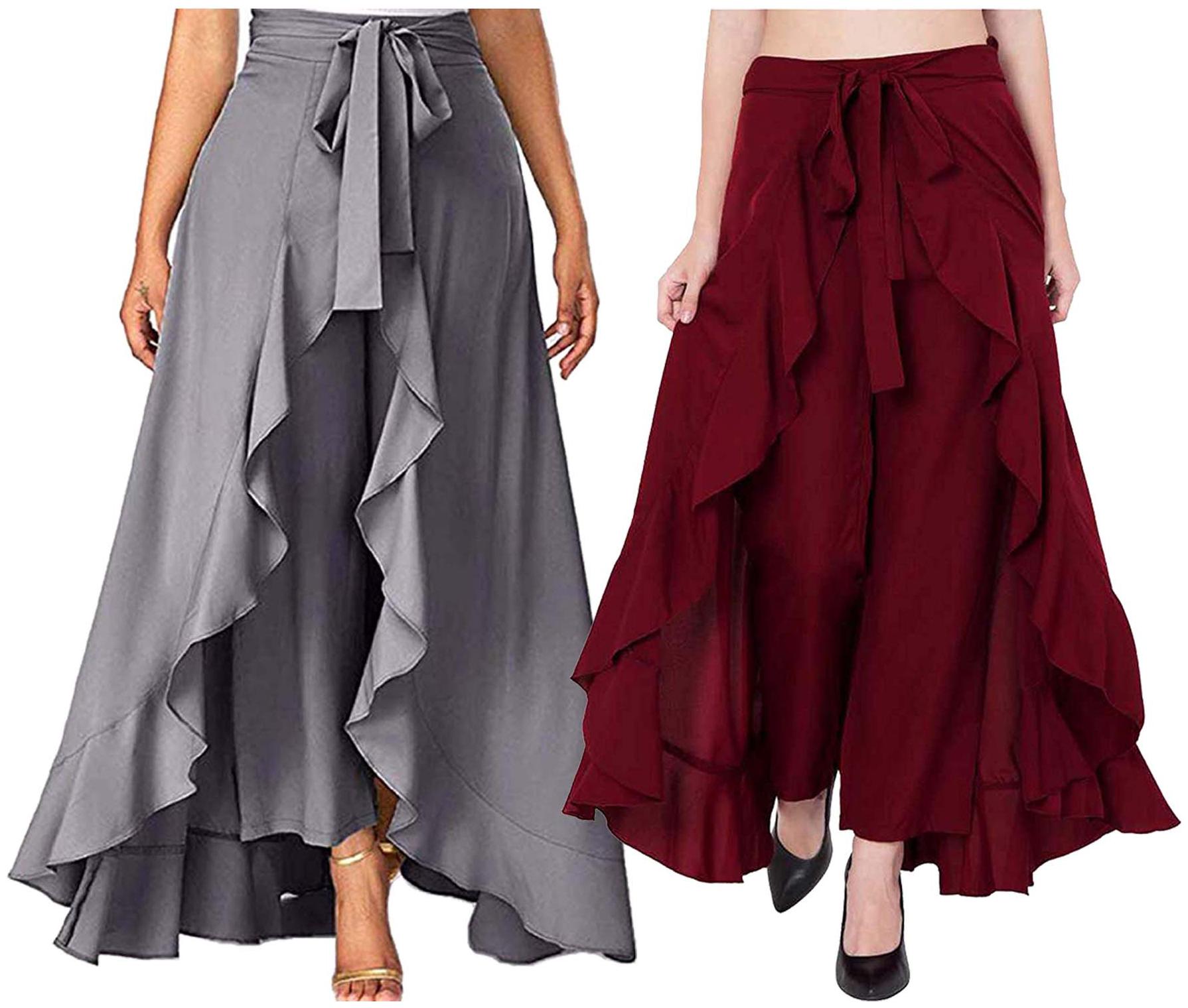 

JJ Fashion Grey Maroon Solid Flared Palazzo
