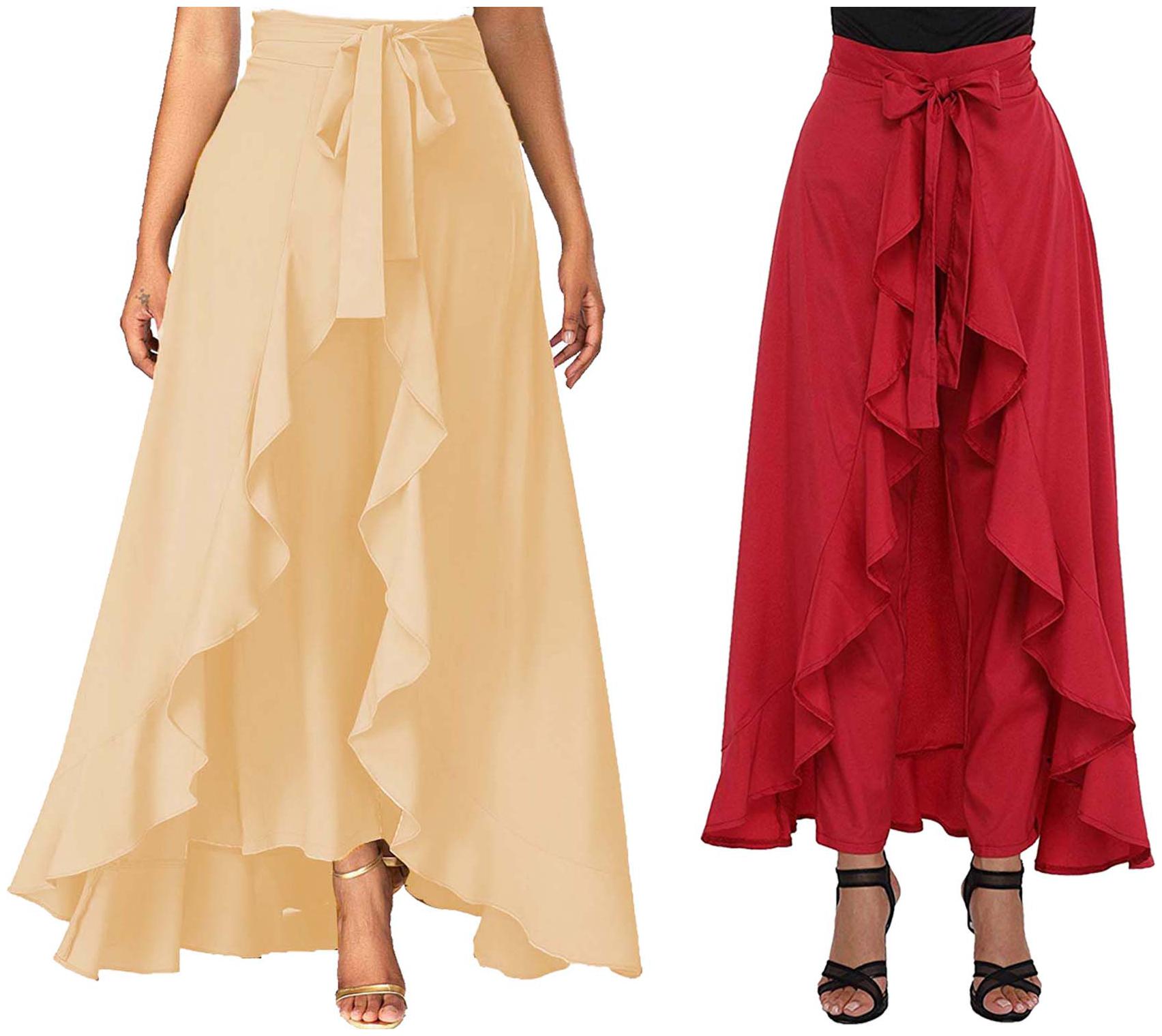 

JJ Fashion Beige Red Solid Flared Palazzo