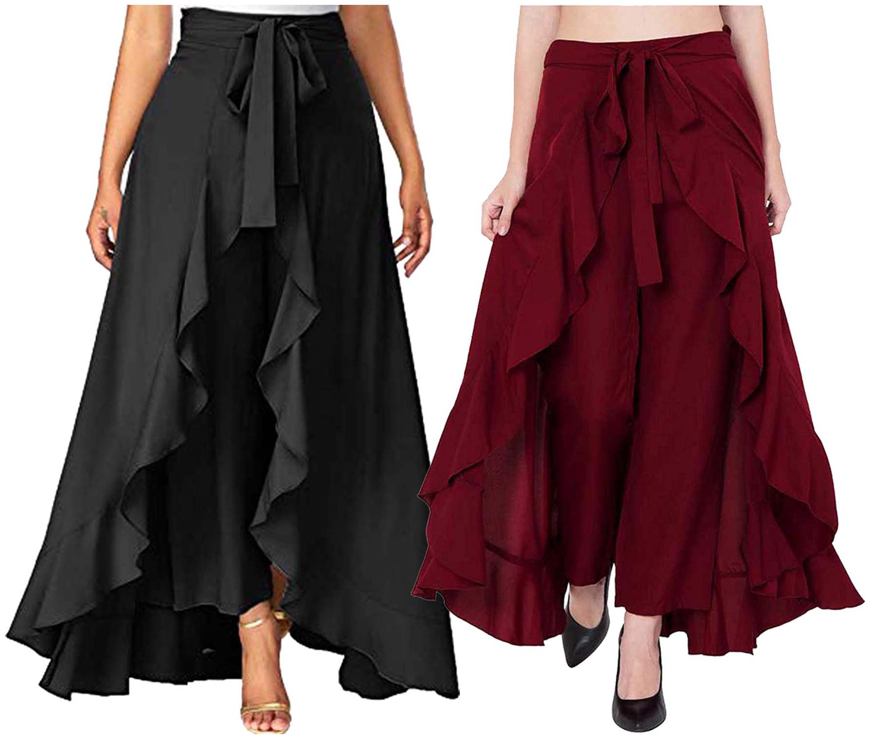 

JJ Fashion Black Maroon Solid Flared Palazzo