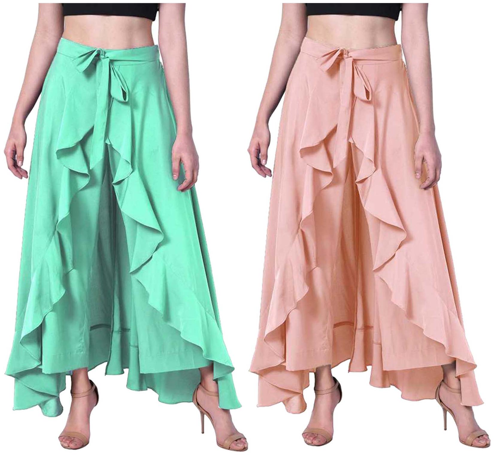 

JJ Fashion Green Peach Solid Flared Palazzo