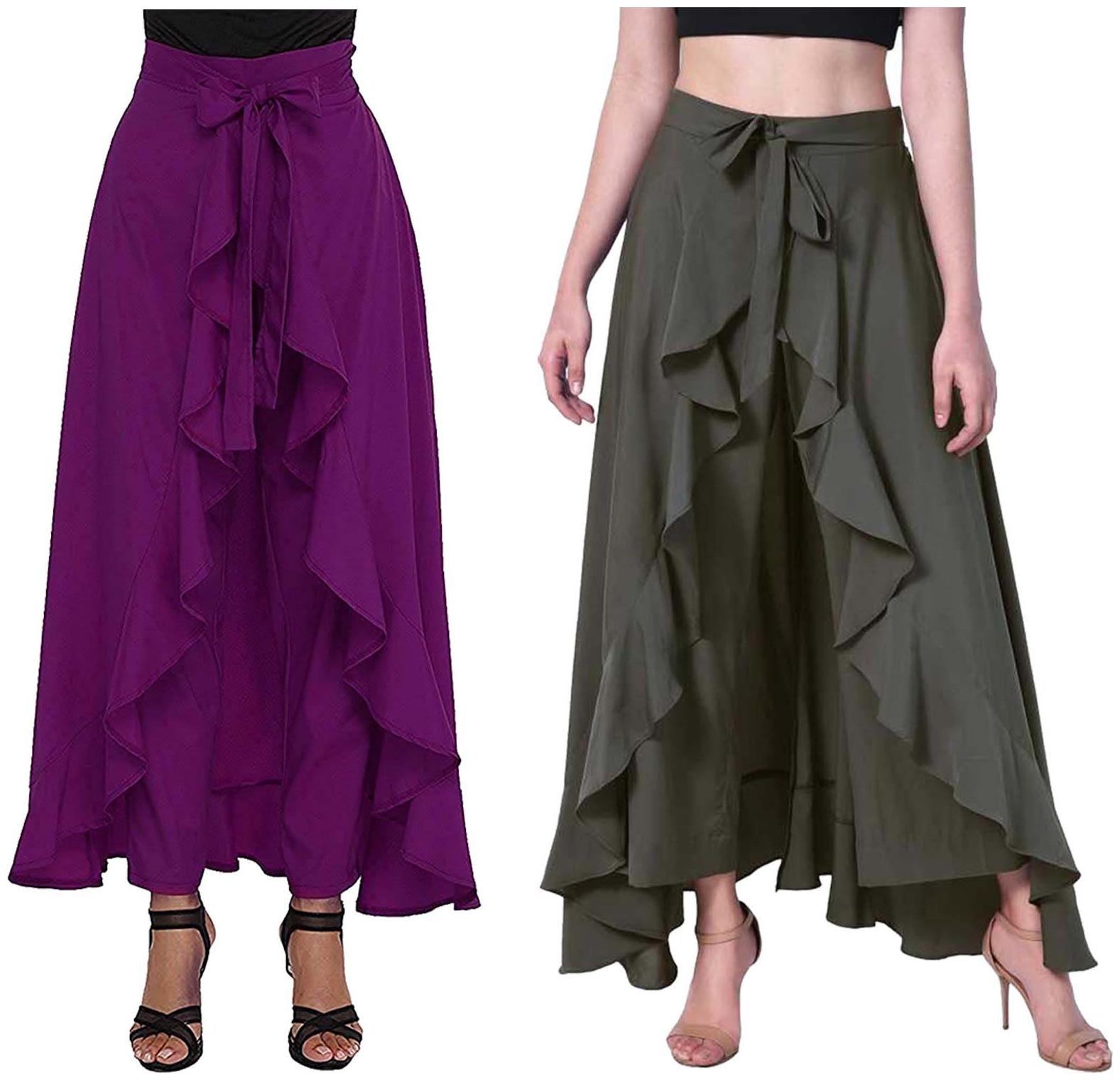 

JJ Fashion Purple Green Solid Flared Palazzo