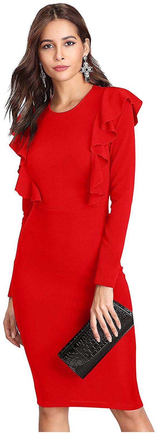 

JJ Fashion Red Solid Fit flare dress