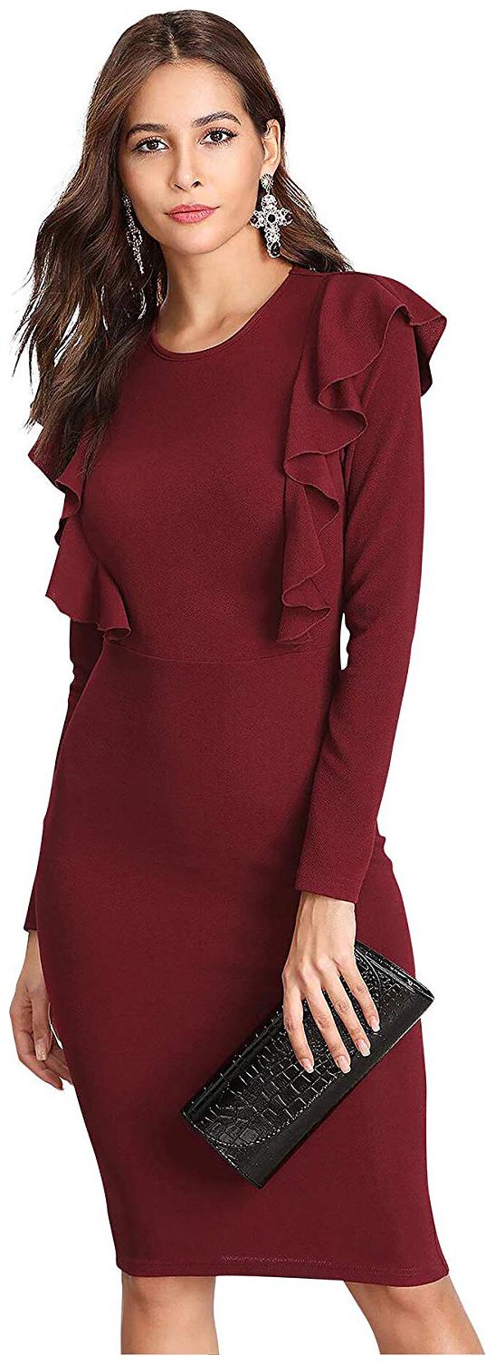

JJ Fashion Maroon Solid Fit flare dress