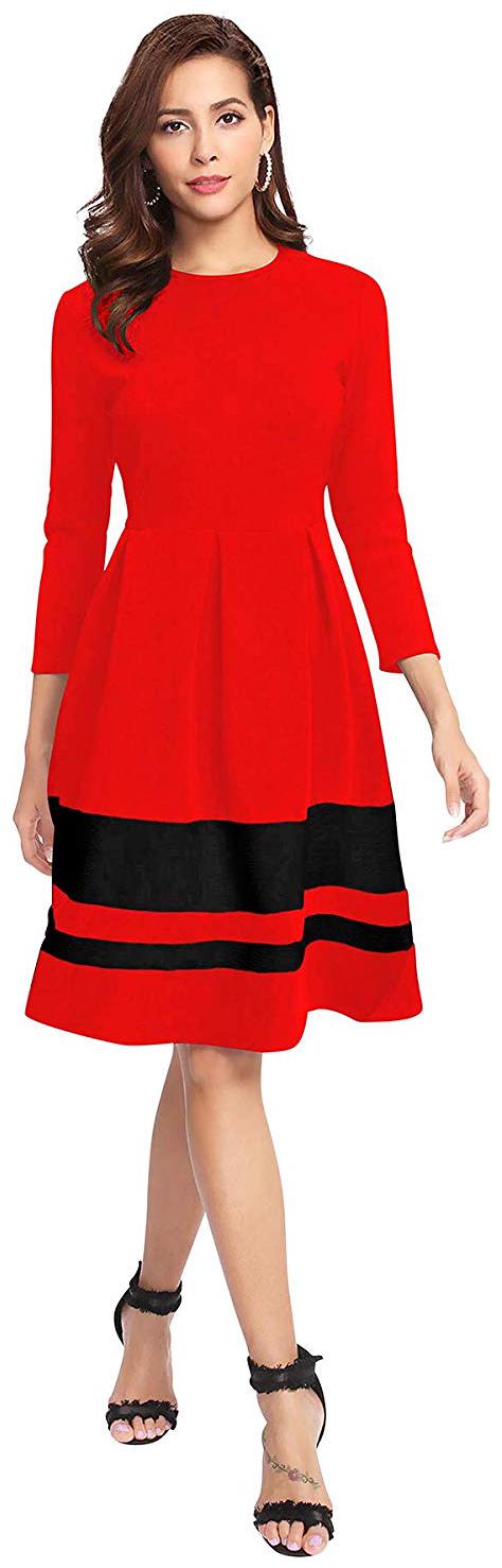 

JJ Fashion Red Solid Fit flare dress