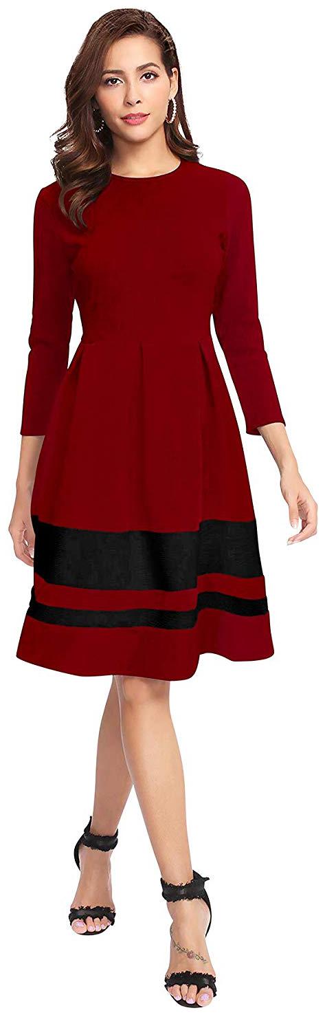 

JJ Fashion Maroon Solid Fit flare dress