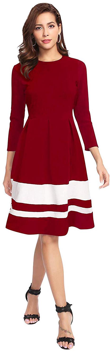 

JJ Fashion Maroon Solid Fit flare dress