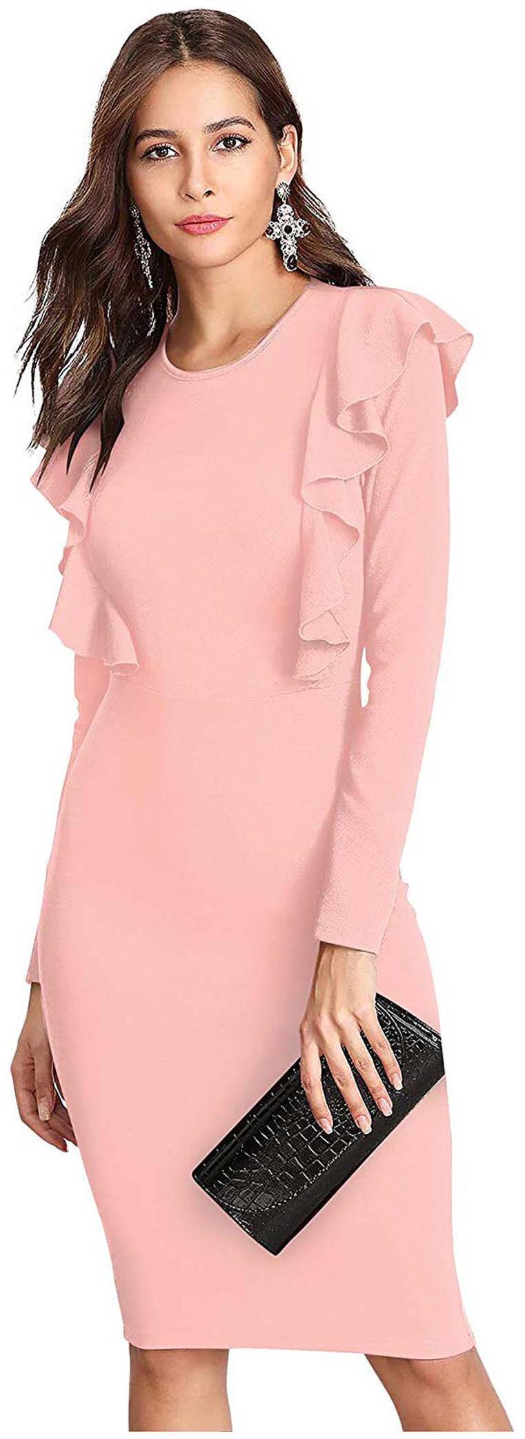 

JJ Fashion Pink Solid Fit flare dress