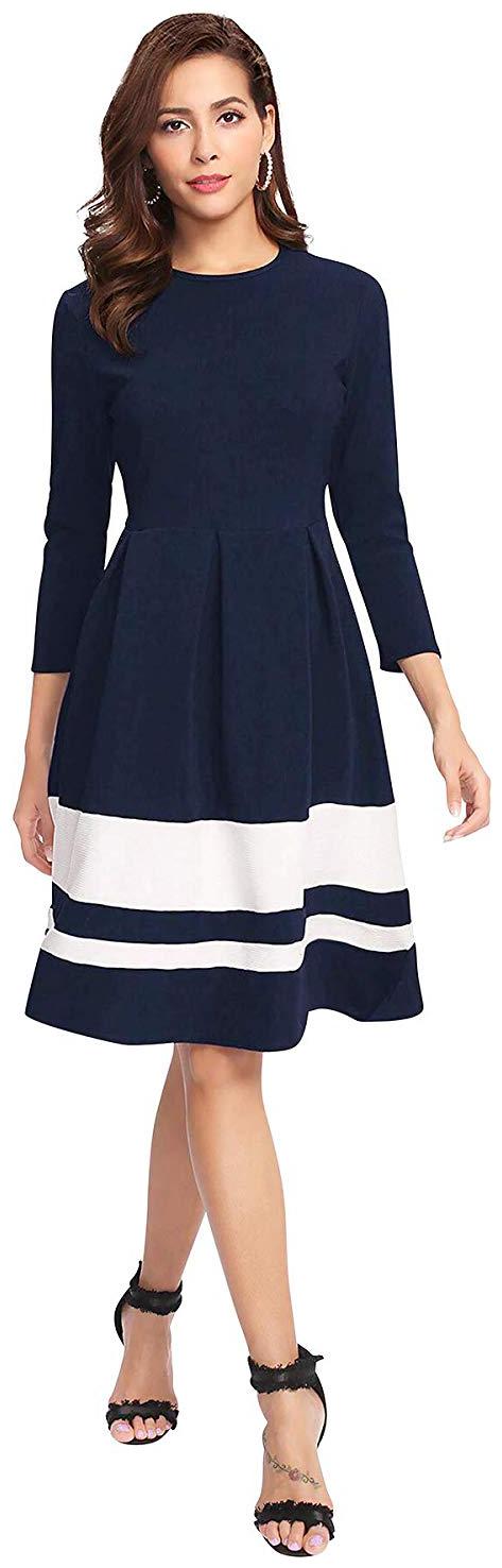 

JJ Fashion Navy Solid Fit flare dress