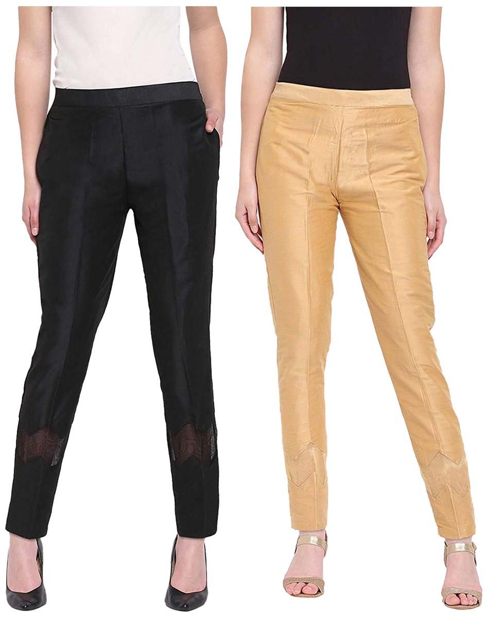 

JJ Fashion Women Black Beige Regular fit Regular pants