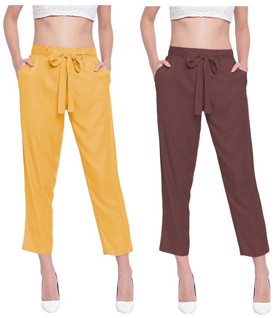 

JJ Fashion Women Yellow Brown Regular fit Regular pants