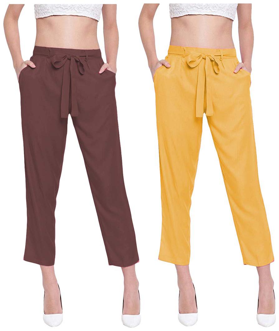 

JJ Fashion Women Brown Yellow Regular fit Regular pants