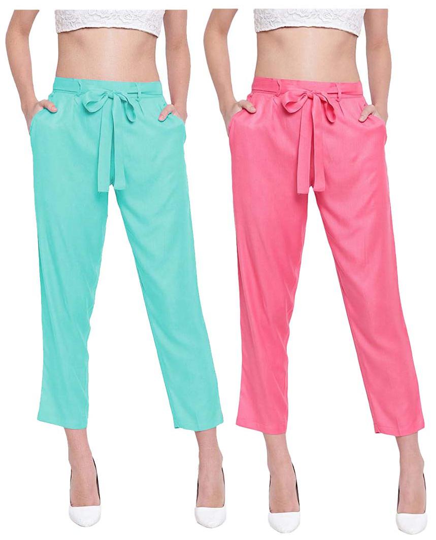 

JJ Fashion Women Green Pink Regular fit Regular pants