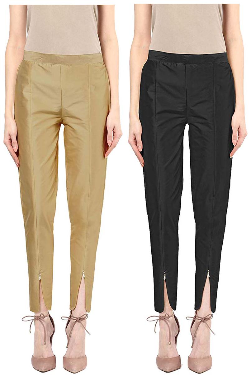 

JJ Fashion Women Beige Black Regular fit Regular pants