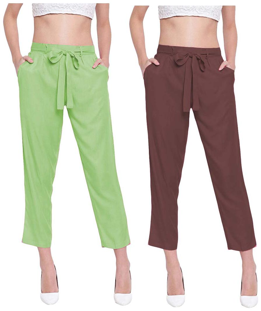 

JJ Fashion Women Green Brown Regular fit Regular pants