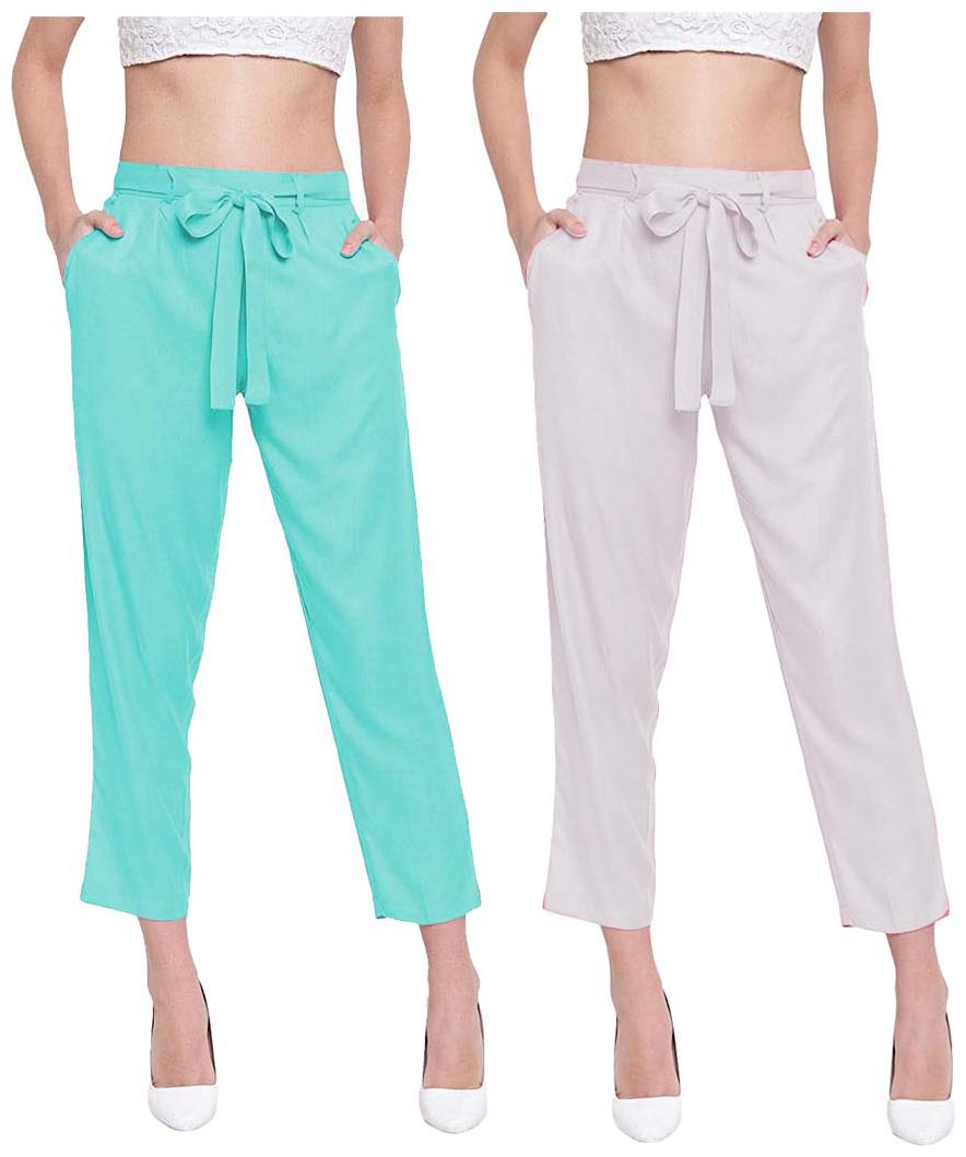 

JJ Fashion Women Green White Regular fit Regular pants